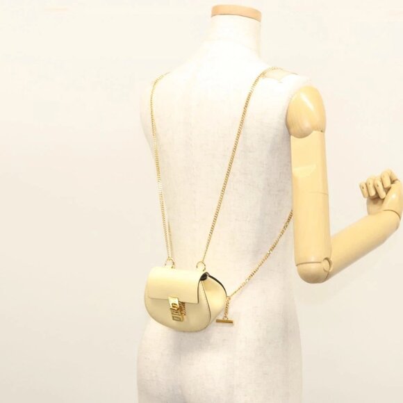Chloe Drew Chain Mini Backpack Leather Cream Gold Auth - Picture 1 of 16
